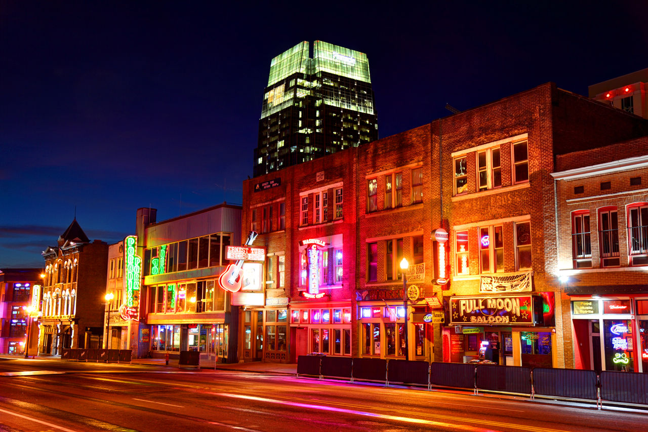 Image of broadway in downtown Nashville, Tennessee. 